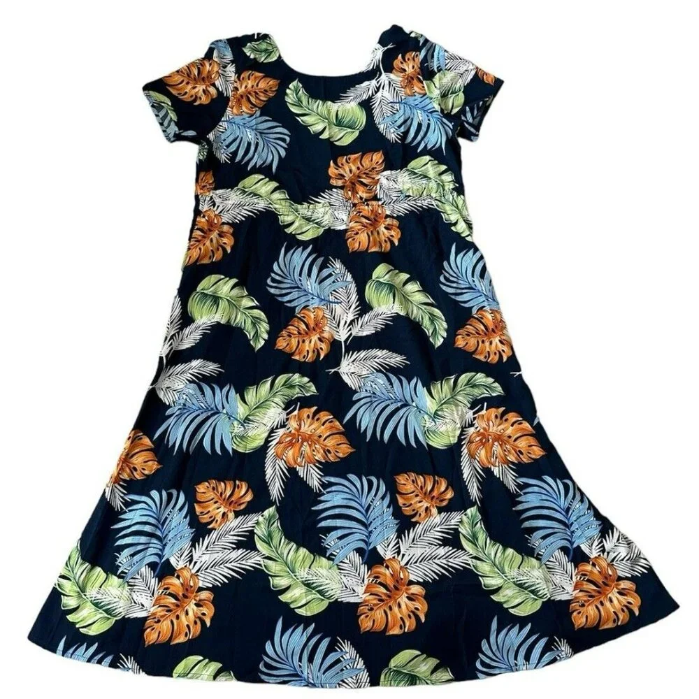 Women’s Midi Back Tie Short Sleeve Dress Size Large NWOT Tropical Boho